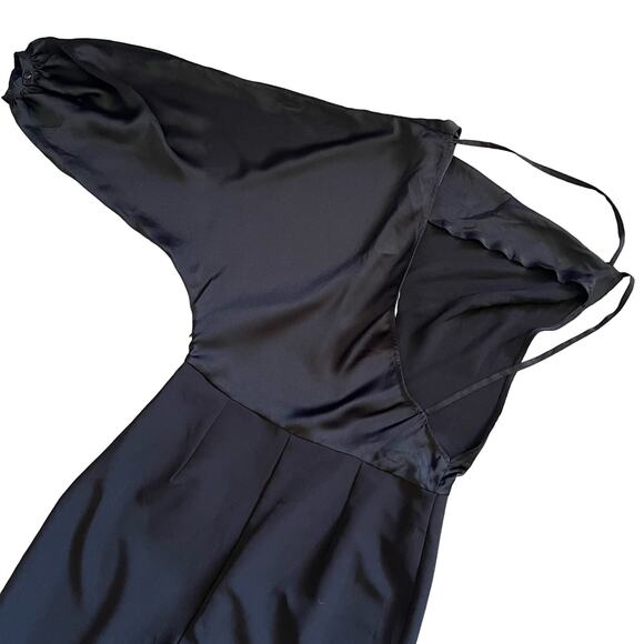 ASOS One Shoulder Jumpsuit 8 MED Black Satin Flare Cowlneck Wide Leg Going Out - Picture 7 of 11